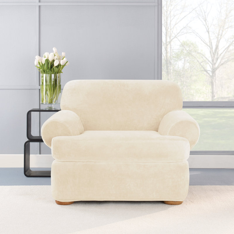 Sure Fit Stretch Plush 2 Piece T Cushion Chair Slipcover Set Wayfair Stretch Plush 2 Piece T Cushion Chair Slipcover Set