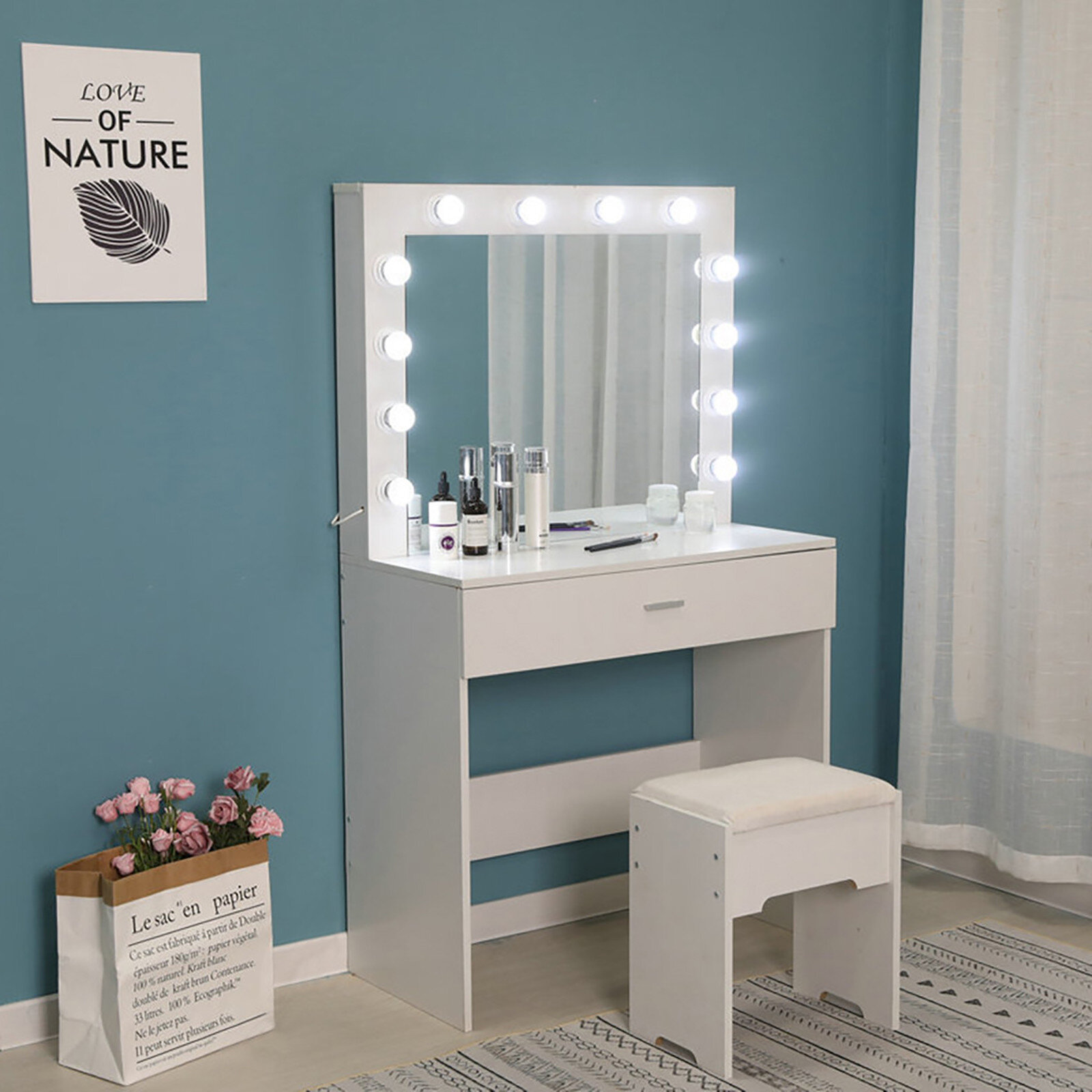 Latitude Run Vanity Set With Square Mirror And 12 Led Bulbs