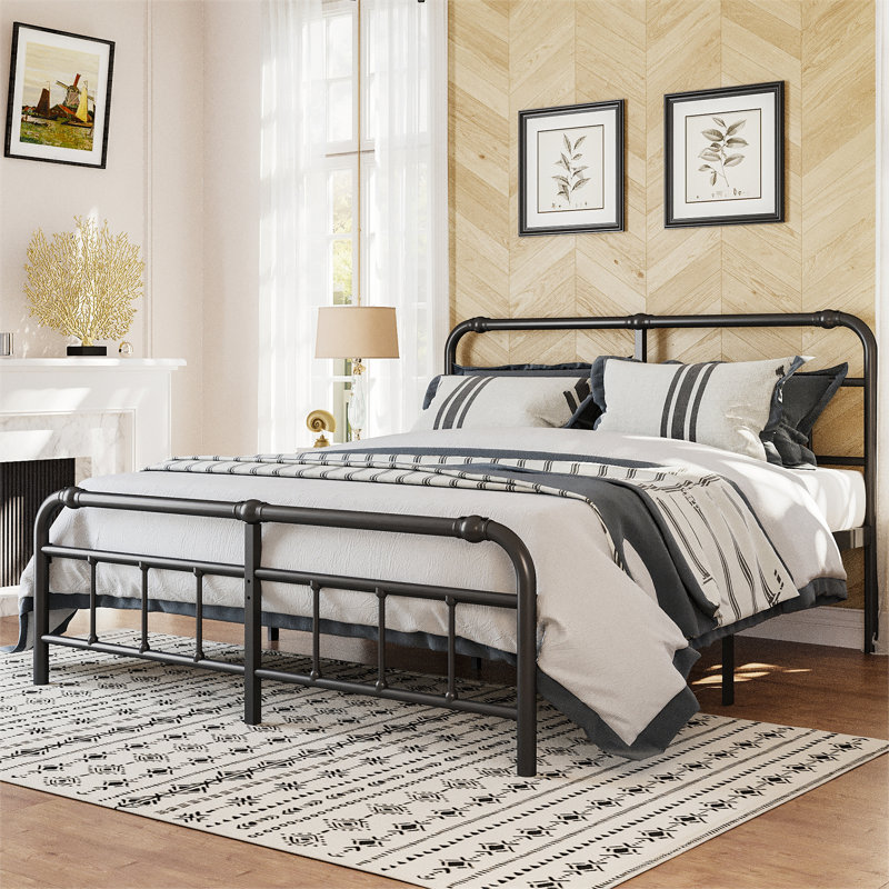 Ableton Heavy-Duty Anti-Sway 18-inch Steel Tube Iron Bed with Headboard Under the Bed for Storage Size: California King