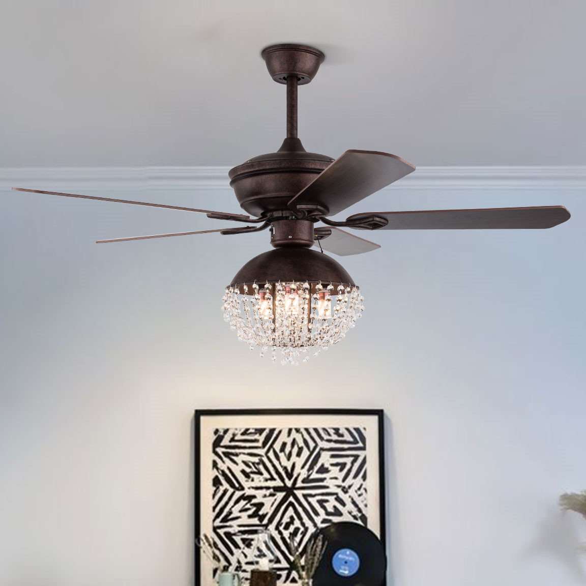 Oukaning 52 5 Blade Crystal Ceiling Fan With Remote Control And Light Kit Included Wayfair