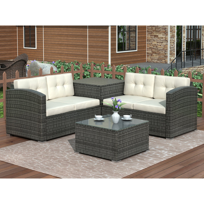 Latitude Run 4 Pcs Outdoor Cushioned Pe Rattan Wicker Sectional Sofa Set Garden Patio Furniture Set Grey Cushion Wayfair Ca