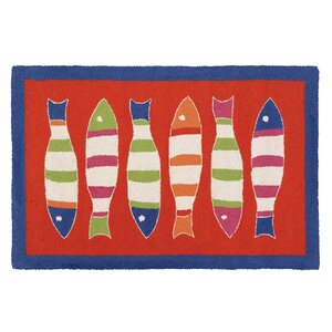 Picket Fish Hooked Red Kids Rug