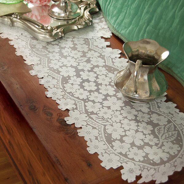 Doily Boutique Table Runner Mantel Scarf with Christmas Cabin on Burlap Doily 