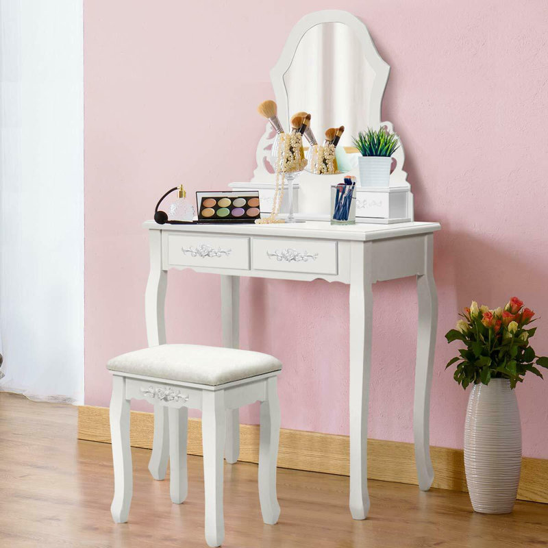 House Of Hampton Costway White Vanity Jewellery Wooden Makeup House Of Hampton Costway White Vanity