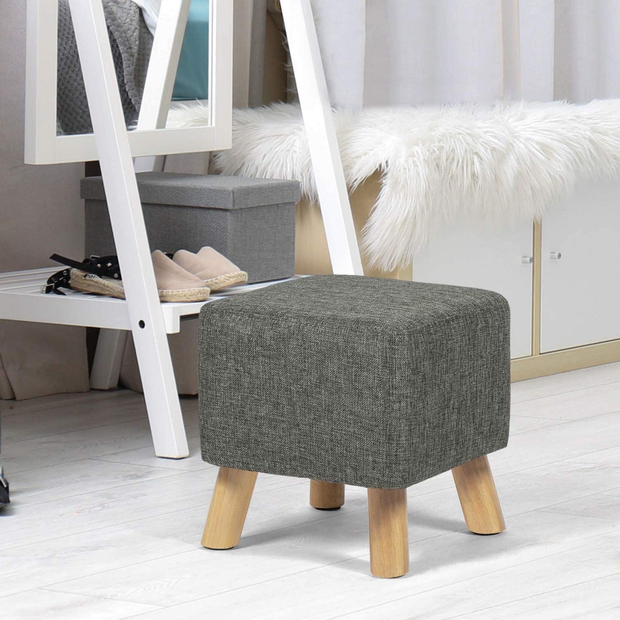 Wood Legs Fabric Rest Stool Footstool Chair Ottoman Rest Padded Top Pouffe Shape 