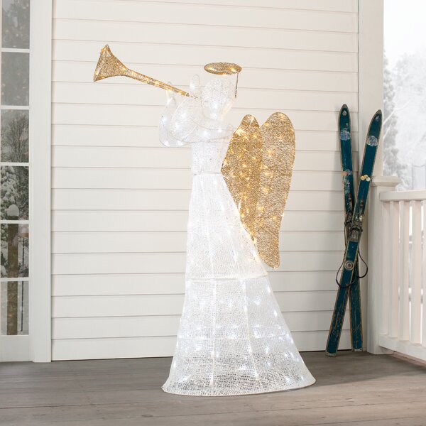 Angel Christmas Decoration Lighted Display Winter Crystal Angel Sculpture Yard Art Christmas Ornamental LED Garden Lighted Angel with Trumpet Outdoor Christmas Yard Decoration