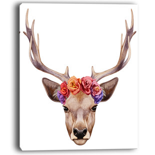 Bull Head Wall Art Wayfair Designart Deer Portrait With Fl Head Wall Art On Wred Canvas