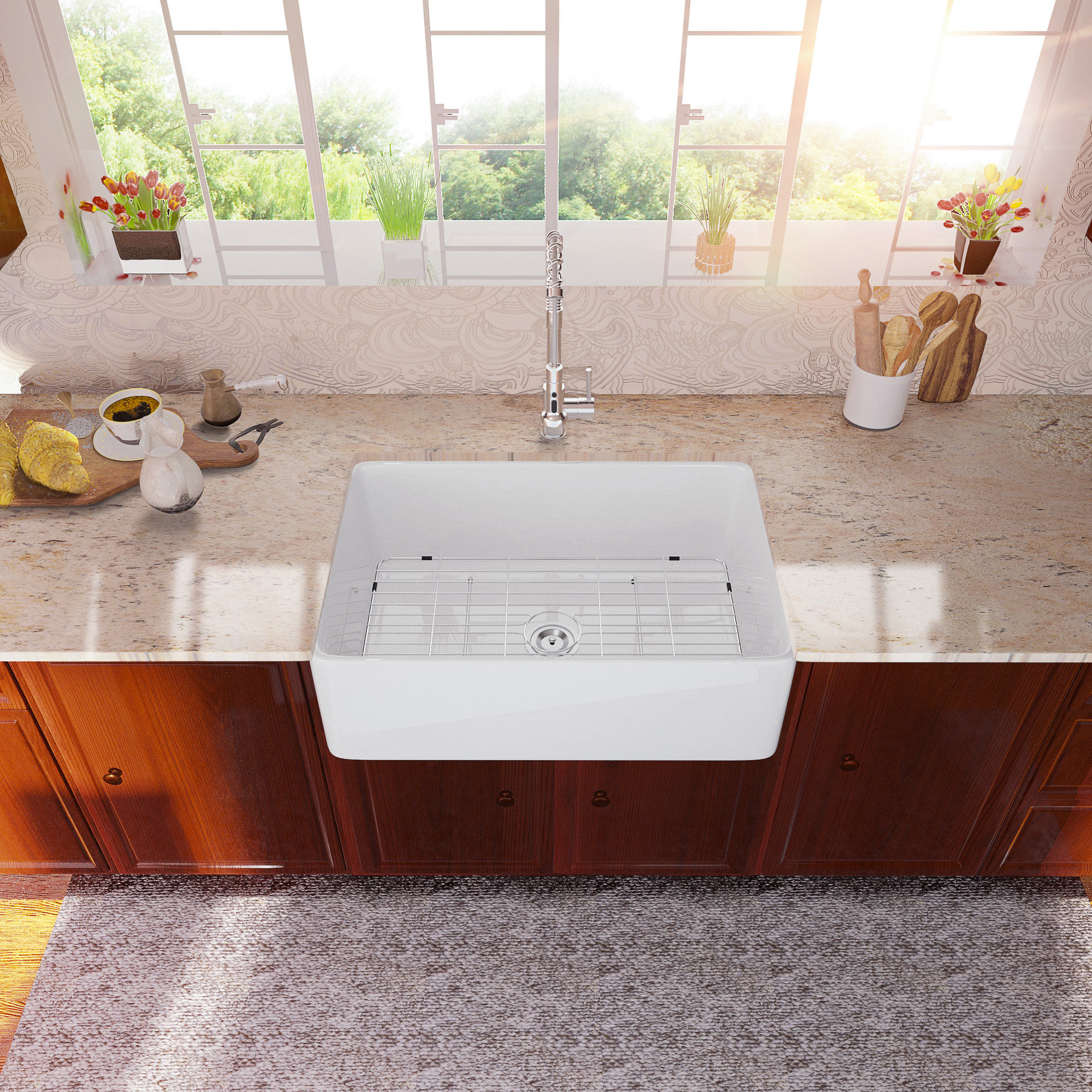 Lordear 30 L X 20 W Farmhouse Kitchen Sink With Basket Strainer Reviews Wayfair