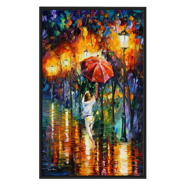 Winston Porter Red Umbrella Framed Oil Painting Print On Wrapped