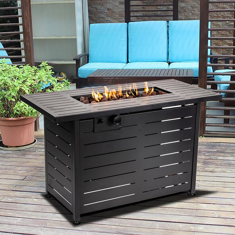 Latitude Run 42 Outdoor 60 000 Btu Black Iron Rectangle Propane Fire Pit Table With Safety Switch For Garden Wayfair