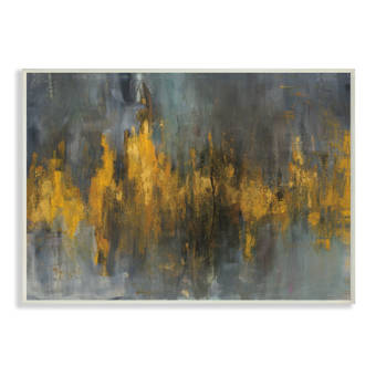 Orren Ellis Black And Gold Abstract Fire Acrylic Painting Print