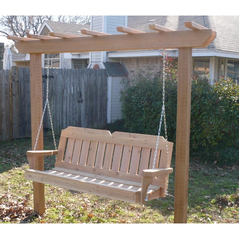 August Grove Donath Cedar Arbor Porch Swing With Stand ...