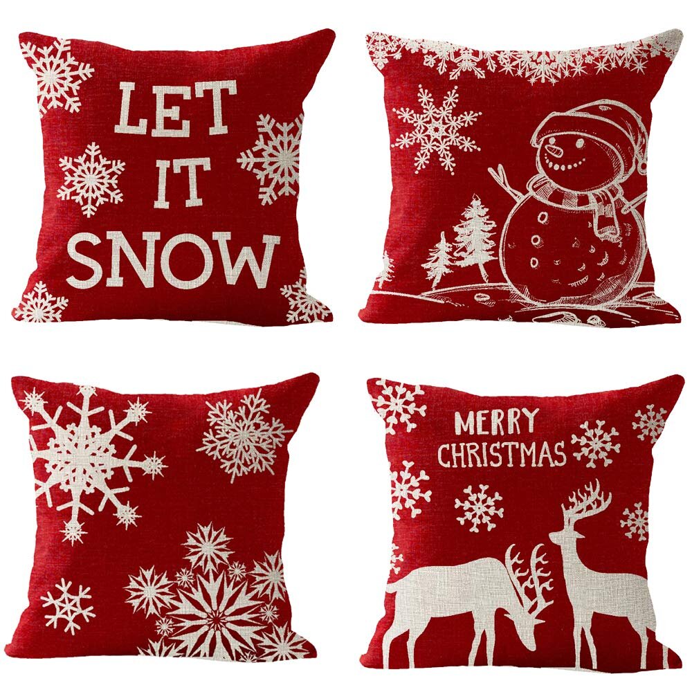 WEYON Christmas Throw Pillow Covers 4 Pack Buffalo Plaid Farmhose Deer Truck Merry Xmas Sofa Outdoor Decorative Cushion Cases 18 × 18 Inch