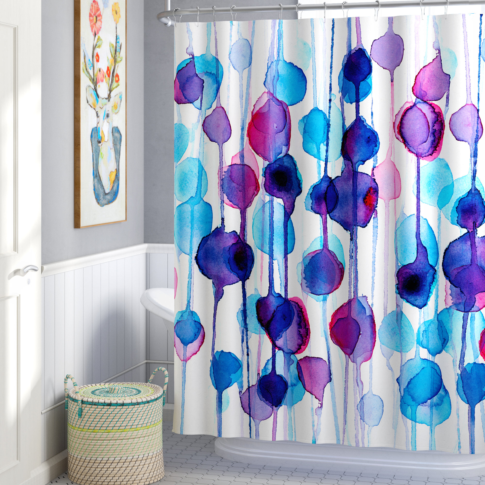 72x72'' Watercolor Unicorn Shower Curtain Bathroom Waterproof 12 Hooks 6430 