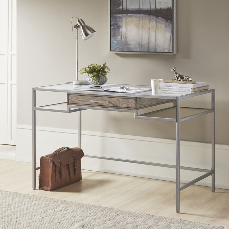 Orren Ellis Beversly Glass Desk Wayfair