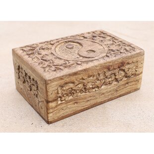 Wooden Storage Box Hand Carved Inlay Yin  & Yang Design 6"x4",8"x5" 