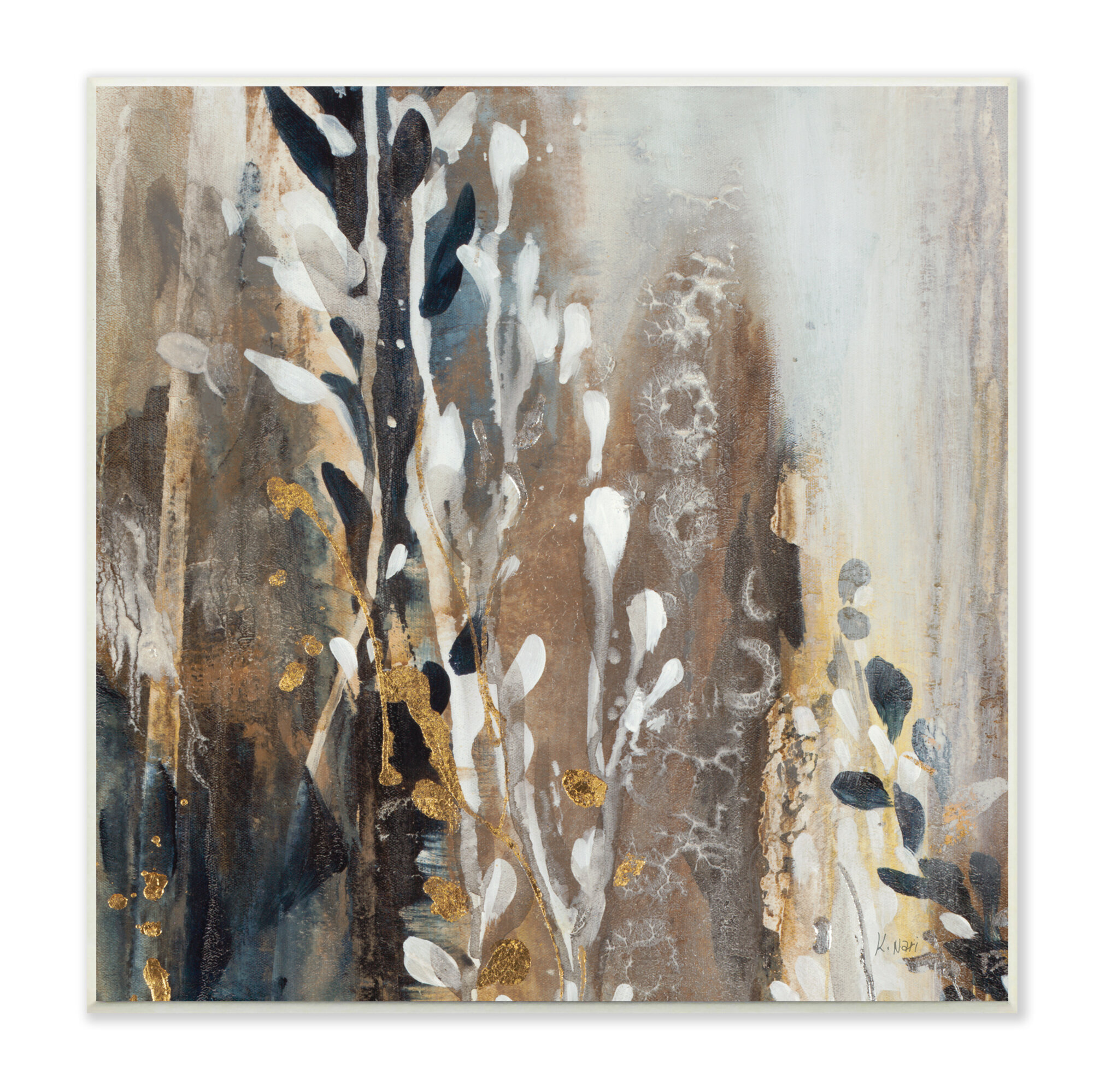 Stupell Industries Modern Abstract Brown Gray White Cascading Plants by ...