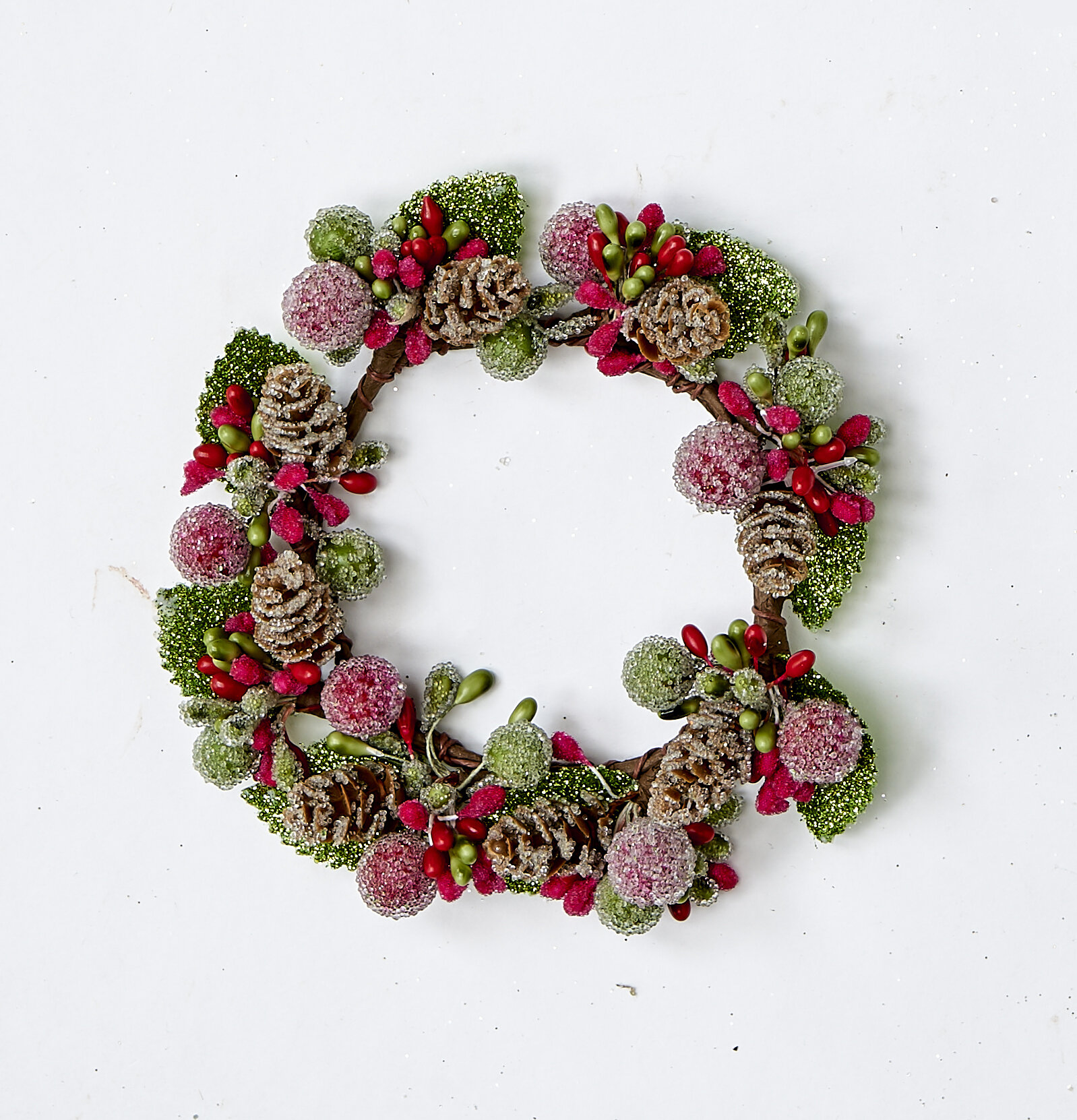 EUCALYPTUS & BERRIES CANDLE RING WREATH 14 " x 6 " CENTER opening