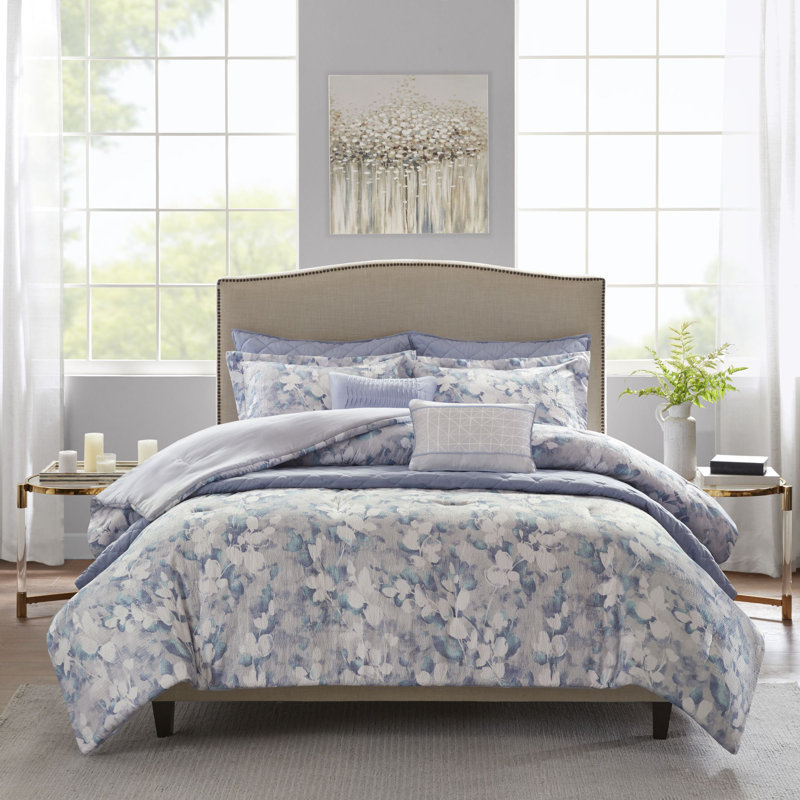 Brayden Studio Dilan Blue Floral 8 Piece Comforter Set Reviews Wayfair