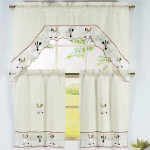 Wine Chef 3 Piece Embroidered Kitchen Valance and Tier Set
