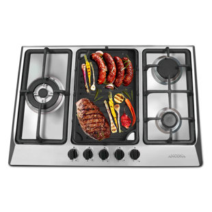 Gas Cooktop With Griddle Wayfair Ancona 30 Gas Cooktop With 5 Burners And Cast Iron Griddle Attachment