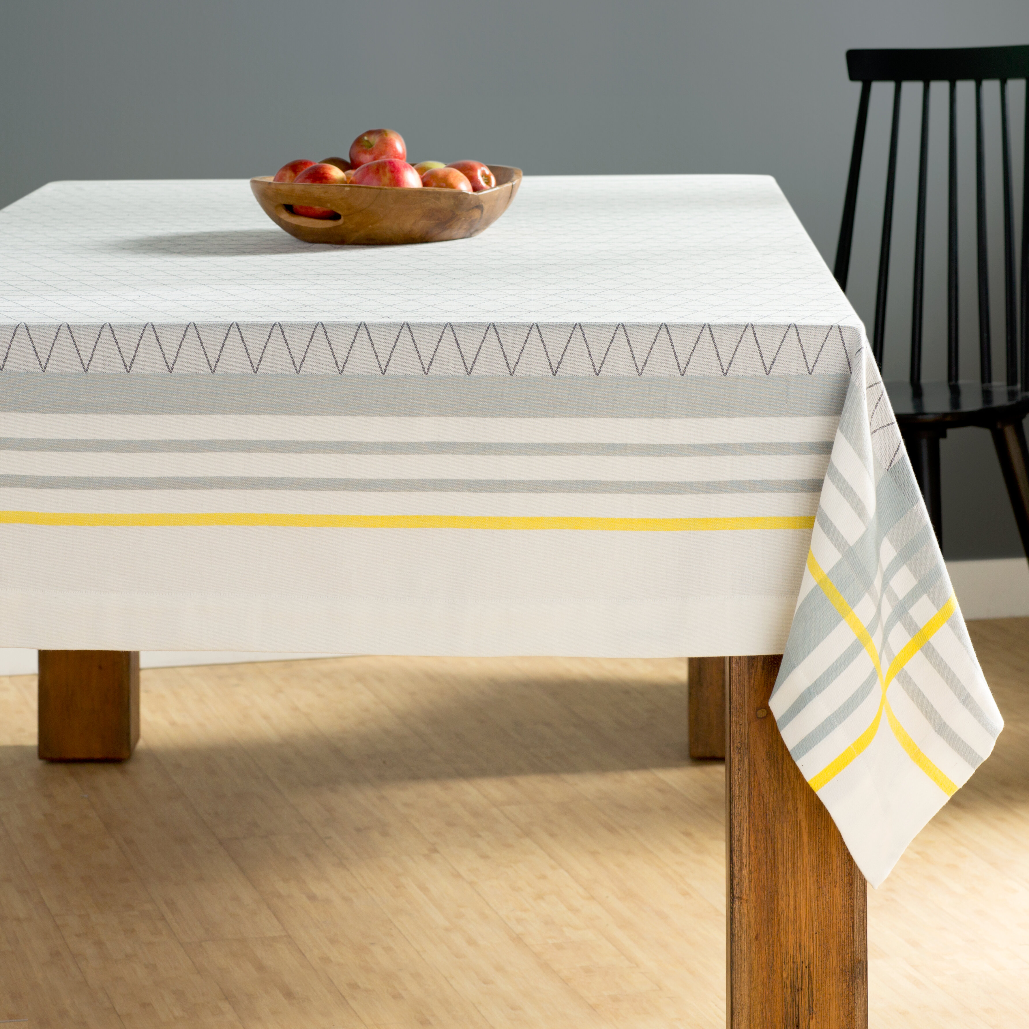 yellow and gray tablecloth