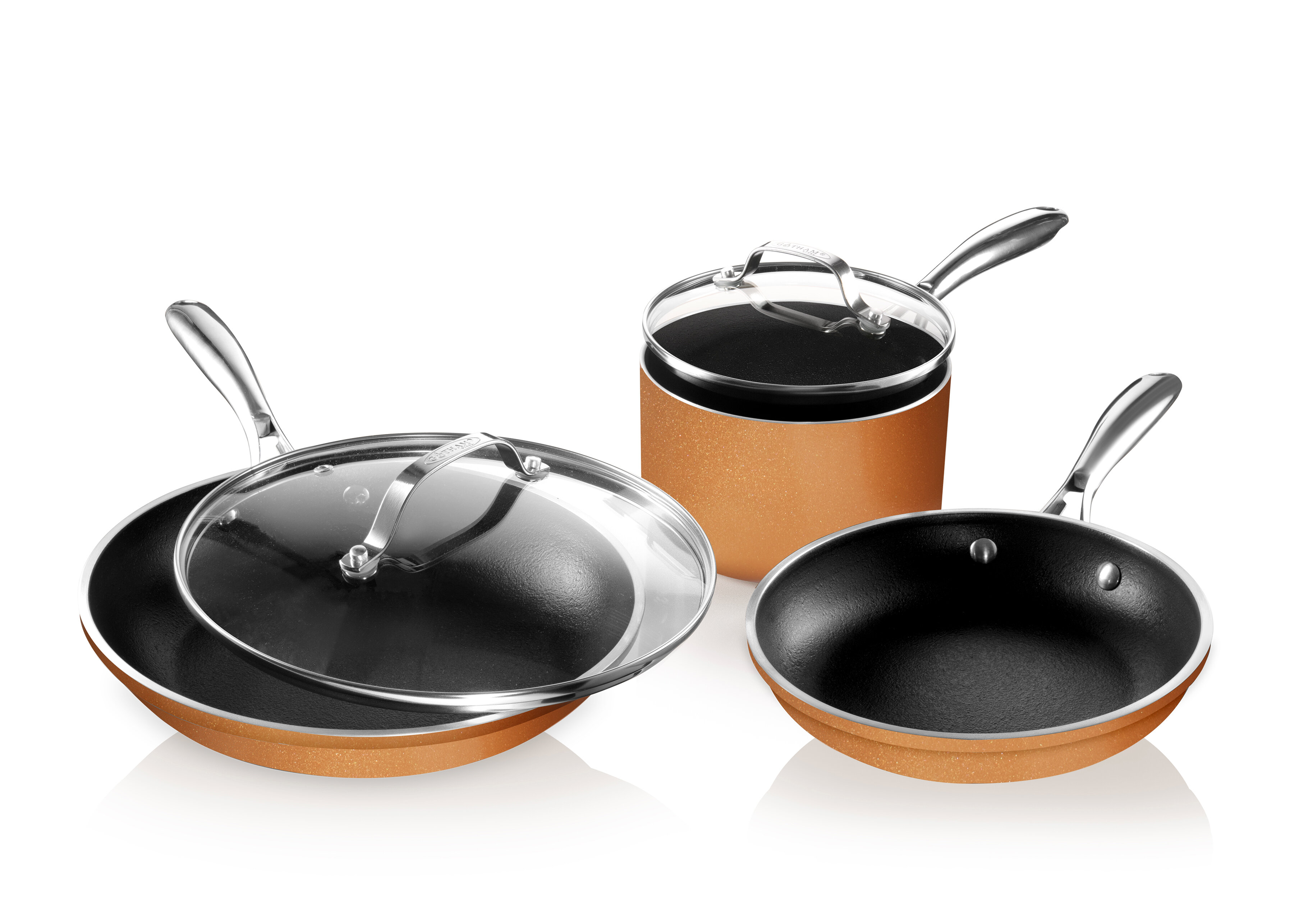 Gotham Steel Copper Cast Textured 5 Pieces Aluminum Non Stick Cookware Set Reviews Wayfair