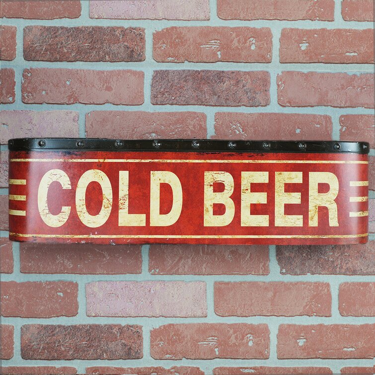Vintage-Style Metal Tin 22" x 6" Distressed Paint COLD BEER Bar Man Cave Sign