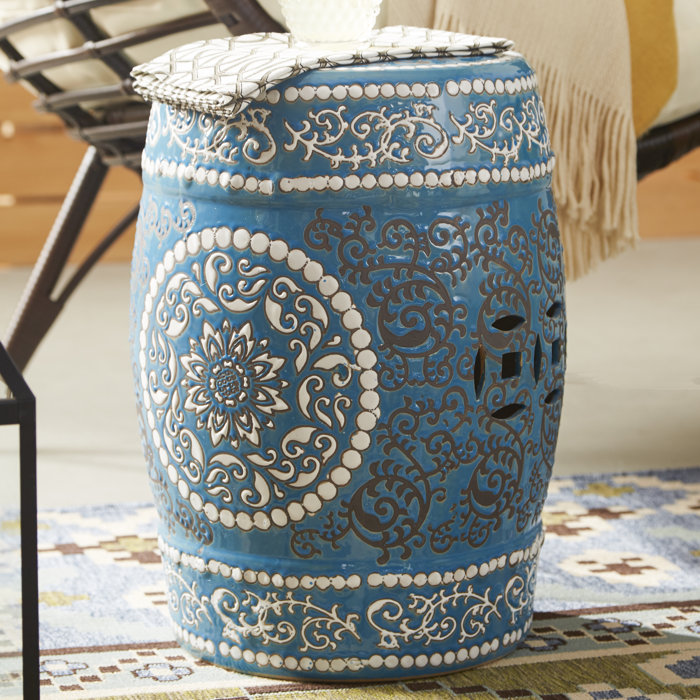 Asian Traditional Snow Blue Ceramic Garden Stool Decorative
