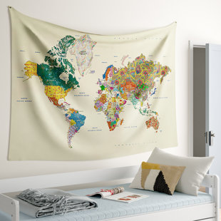 world map wall hanging fabric