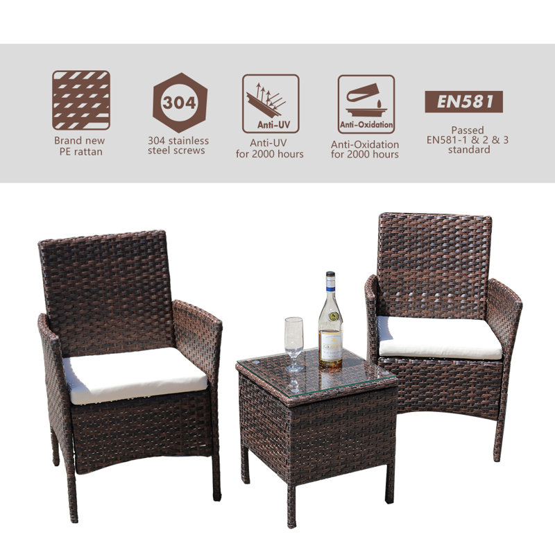 Latitude Run Glouster 3 Piece Rattan Seating Group With Cushions Wayfair