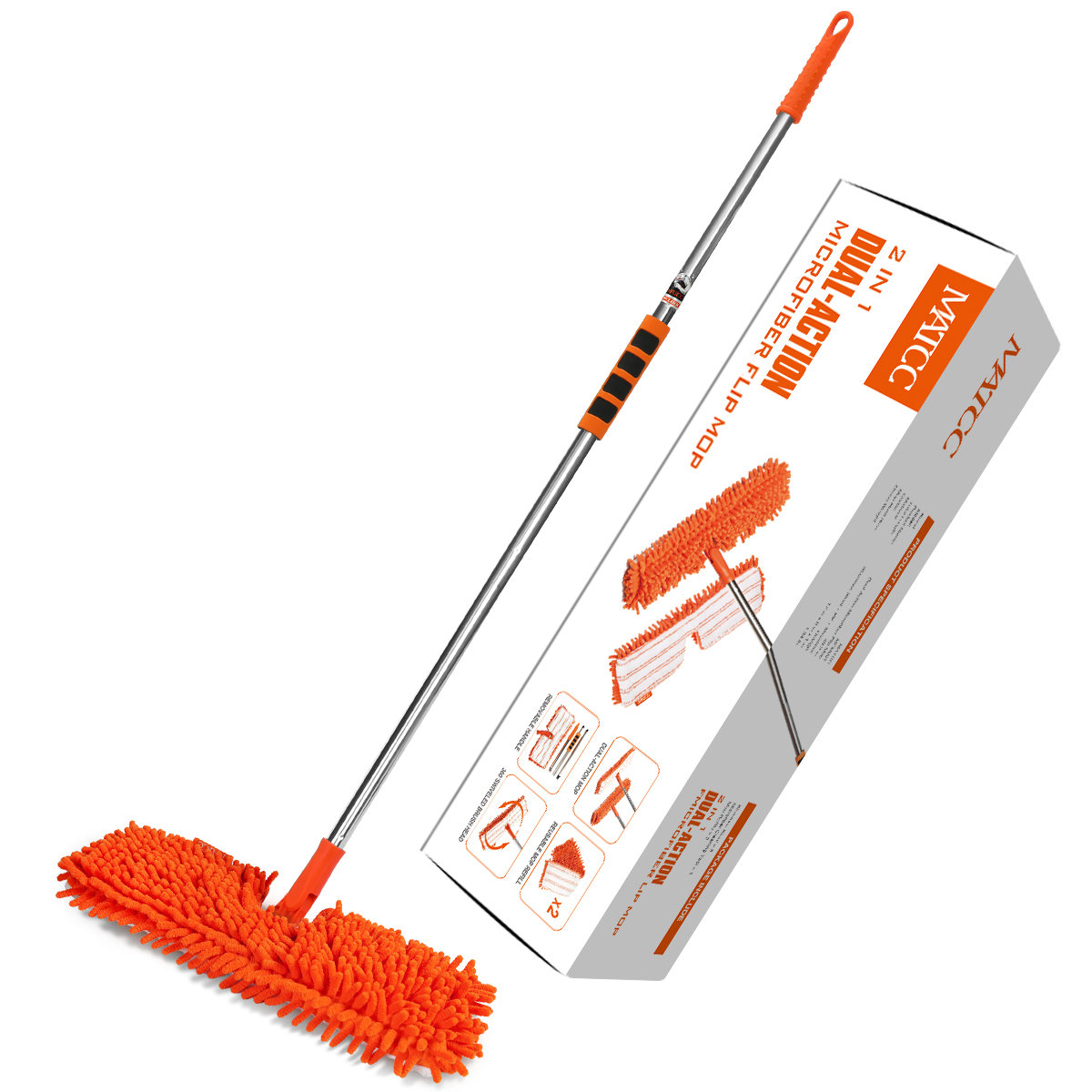 2 in1 Dual-Action Microfiber Flip Mop Replacement Head Pad Double Sided Cleaning 
