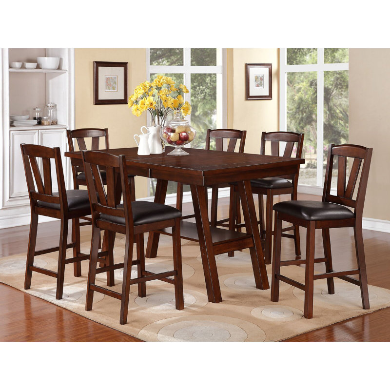 Alcott Hill Kaneshiro 7 Piece Counter Height Solid Wood Dining Set Wayfair