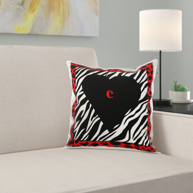 East Urban Home Letter C On Heart On Zebra Print Pillow Cover Wayfair