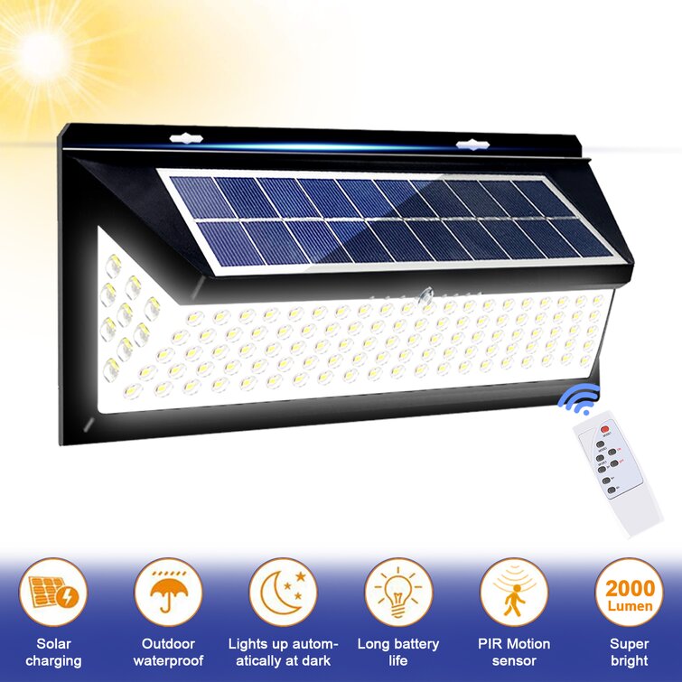 LED Solar Wall Light Remote Control Motion Sensor Outdoor Garden Waterproof Lamp 