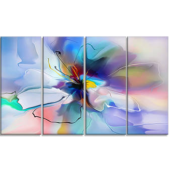 Designart Abstract Creative Blue Flower 4 Piece Painting Print