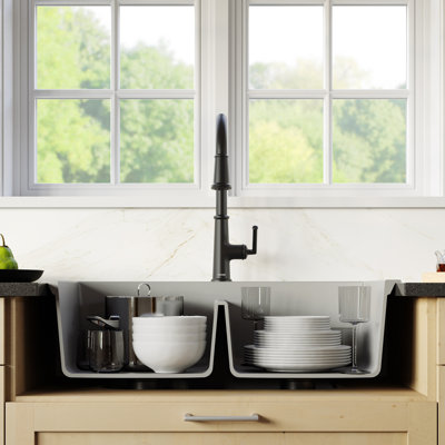 Karran Drop-in Quartz Composite 33'' X 22'' 1-Hole 50/50 Double Bowl Kitchen Sink