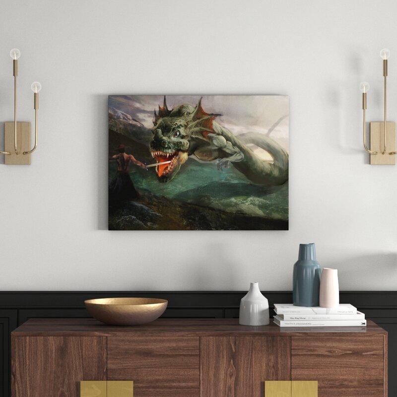 East Urban Home Chinese Dragon Fighting With A Warrior Wall Art On Canvas Wayfair Co Uk