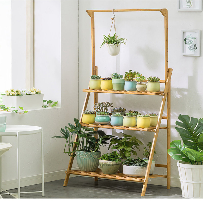 Arlmont &amp; Co. Bamboo Hanging Plant Stand Planter Shelves