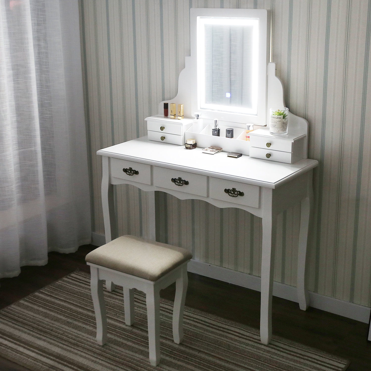 Red Barrel Studio Mckown Vanity Set With Stool And Mirror Reviews Wayfair