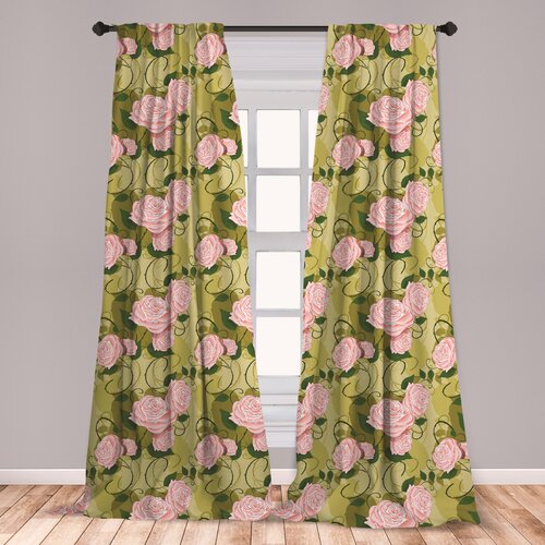 Ambesonne Flowers Curtains Romantic Spring Nature Inspirations Blooming Roses With Green Leaves Window Treatments 2 Panel Set For Living Room