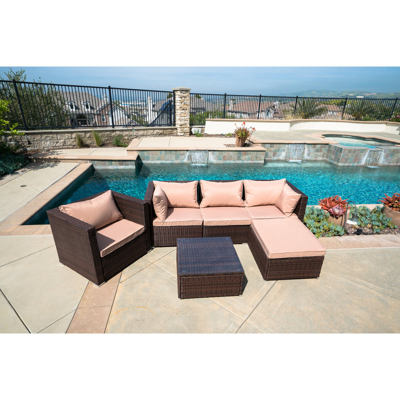 Belleze 6 Piece Rattan Sectional Seating Group With Cushions Reviews Wayfair