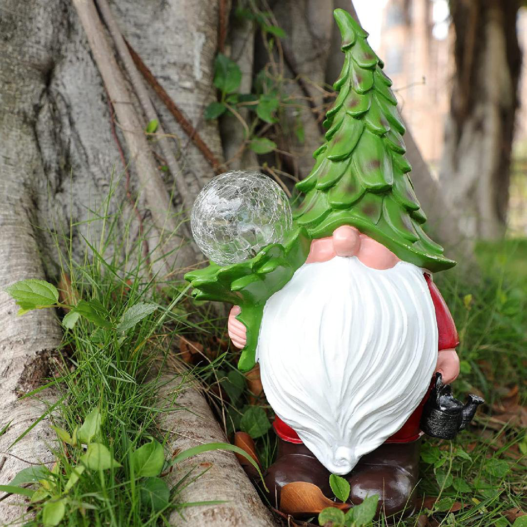 Garden Gnome Statue with Solar Powered Lights Outdoor Decor Funny Jar Gnome 