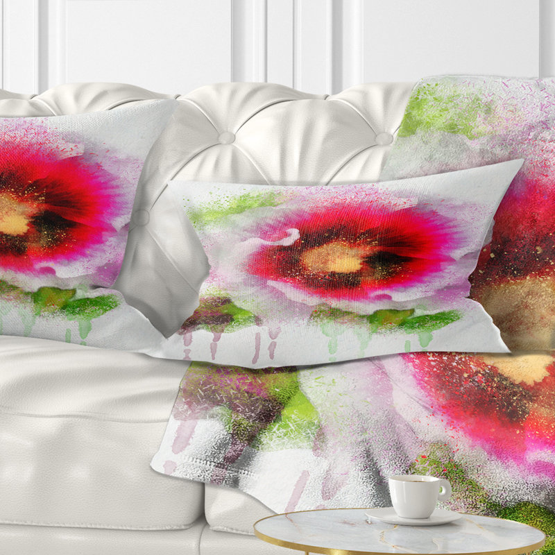 East Urban Home Floral Poppy With Watercolor Splashes Lumbar Pillow Wayfair
