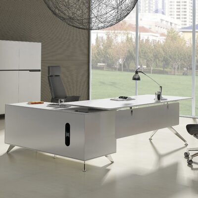 Waldrup Non Scratch L Shape Executive Desk Comm Office Color White