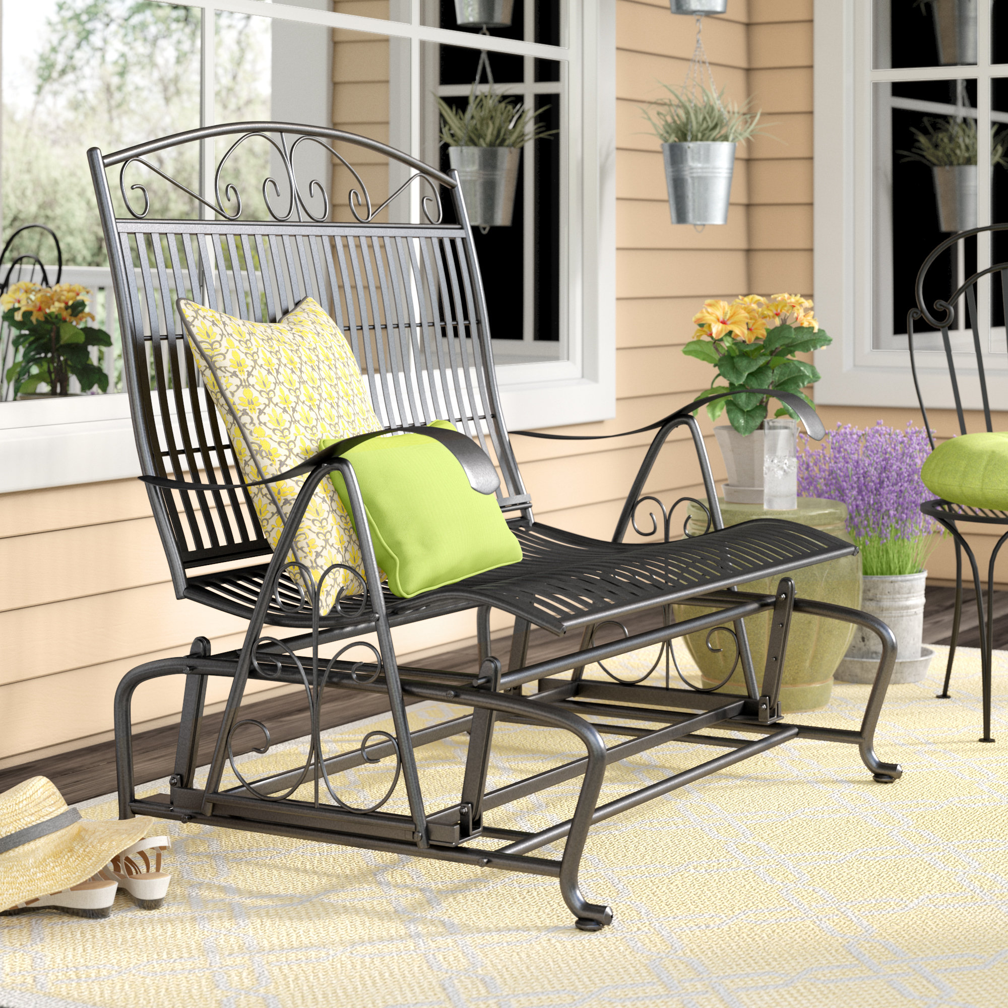 Three Posts Snowberry Iron Double Patio Glider Bench Reviews Wayfair