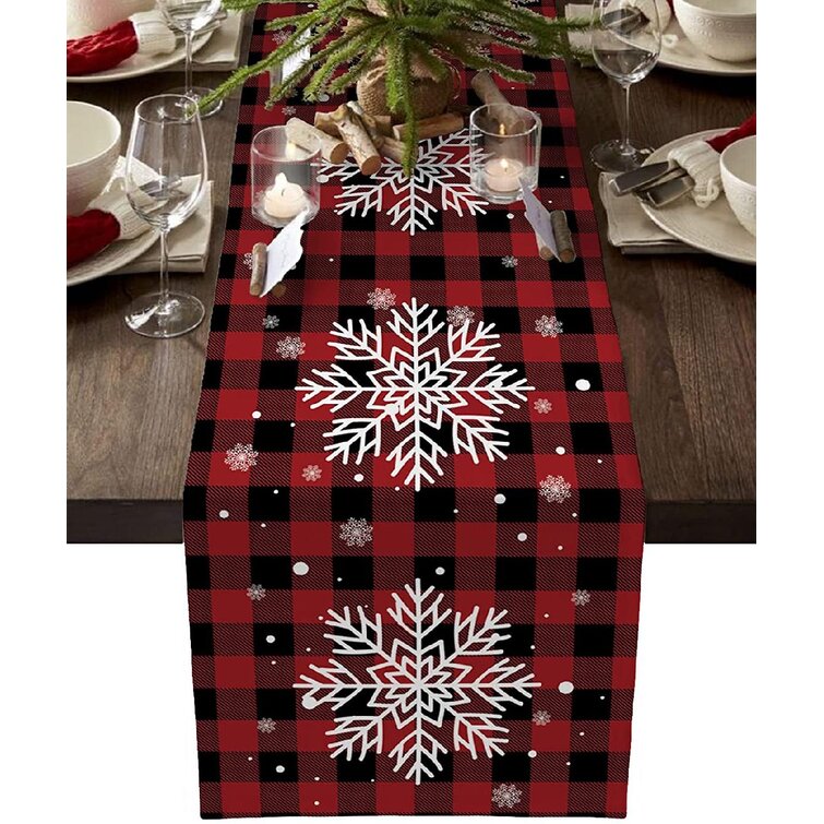 TropicalLife Table Runner 90 Inches Long Winter White Snowflakes On Red Table Runners for Party Wedding Kitchen Dining Table Living Room Decorative Dressers Scarf
