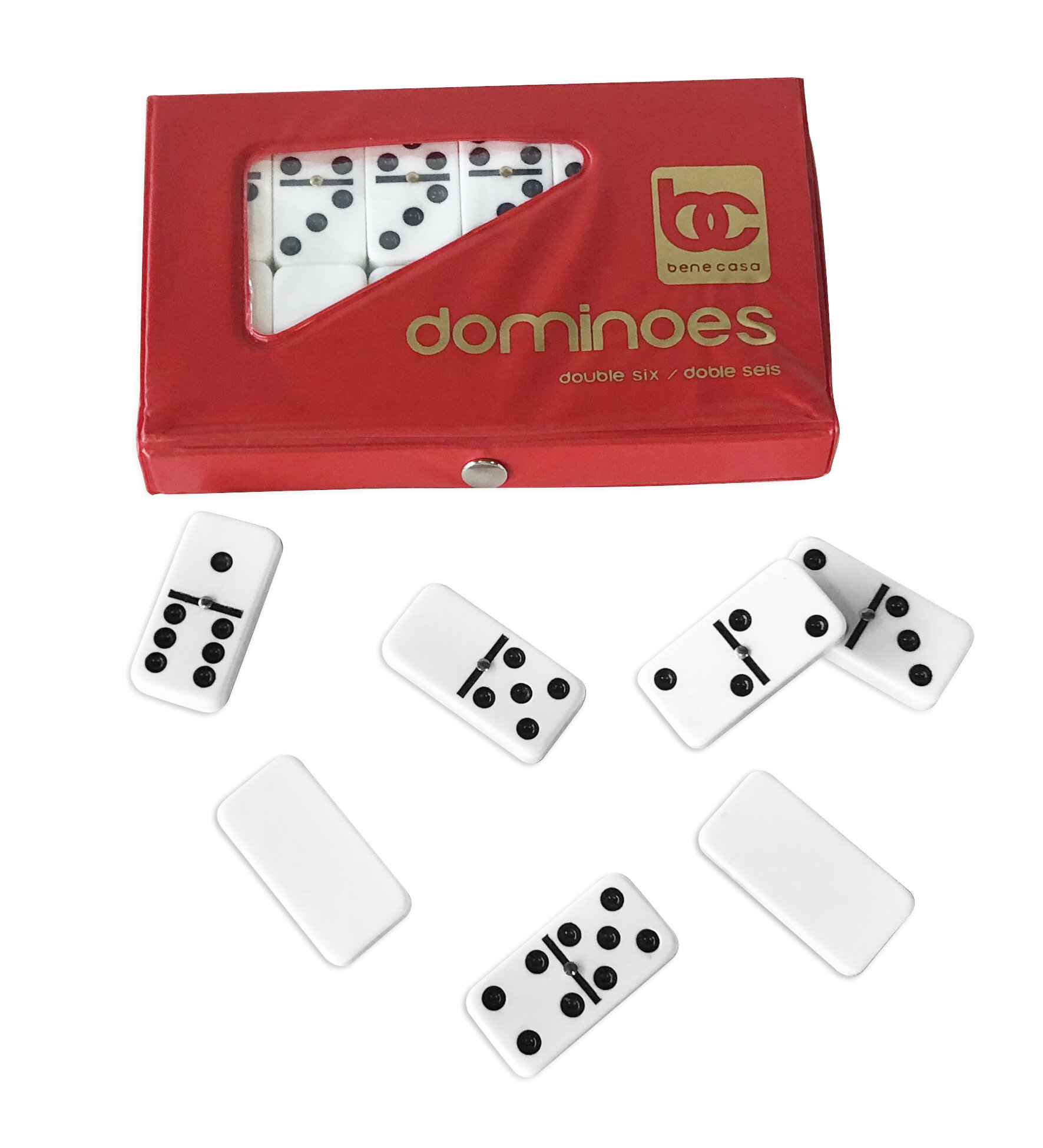 Bene Casa Green and Black Vinyl Pouch Comes in Blue Red Gloss Dominoes with Brass Spinner Double 6 Domino with Case Set
