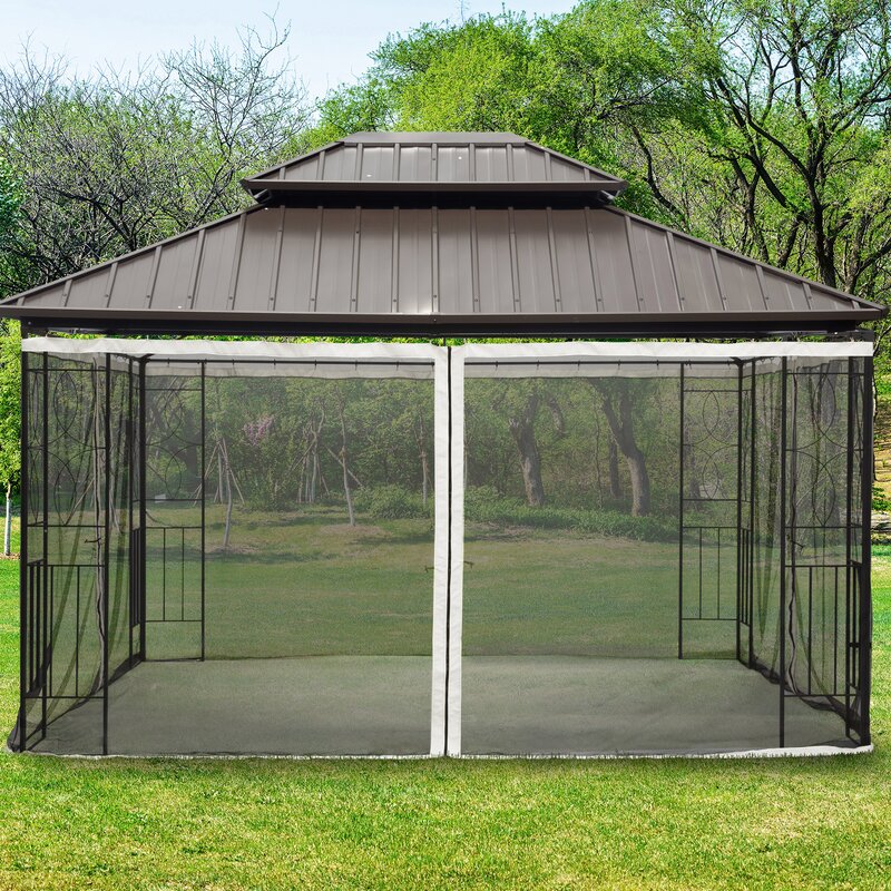 Outsunny Replacement Mosquito Netting For Gazebo 10' X 12' Black Screen Walls For Canopy With ...