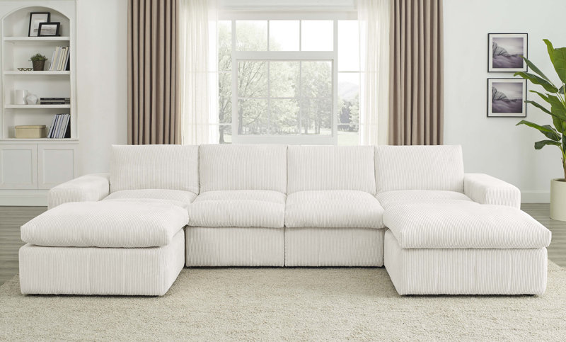 (incomplete) Tondreau Massasoit 134" Wide Reversible Large Sectional with Ottoman Body Fabric: Cream Corduroy